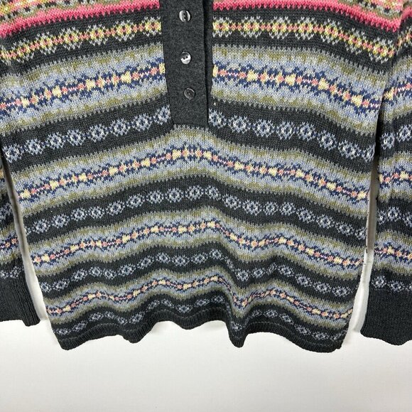 TALBOTS Womens Size S Fair Isle Crewneck Henley 1/4 Button Sweater Winter Hoiday - Picture 4 of 8